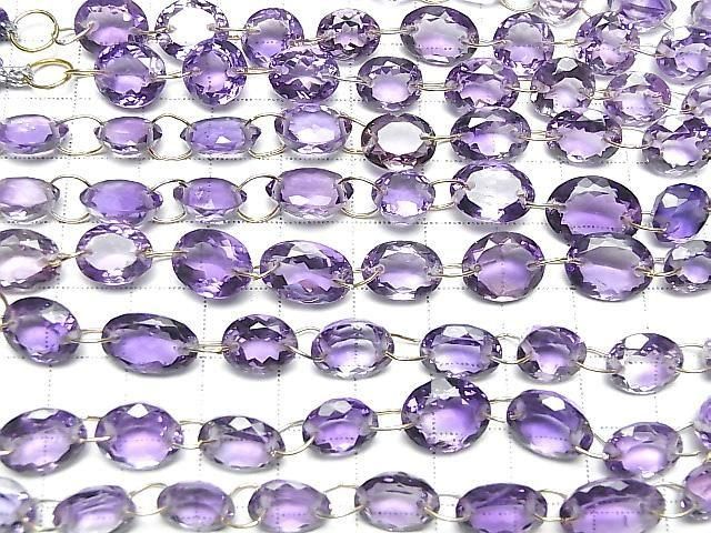[Video] High Quality Amethyst AAA Round-Oval Faceted [Double Hole] 1strand beads (7 pcs)