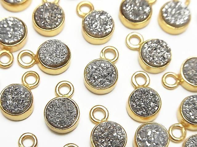 [Video] Druzy Agate Coin 7x7mm Charm Silver Plated 18KGP 2pcs