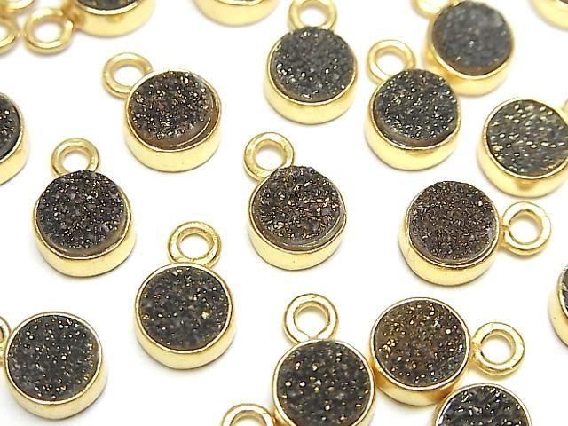 [Video] Druzy Agate Coin 7x7mm Charm Black Yellow Coating 18KGP 2pcs