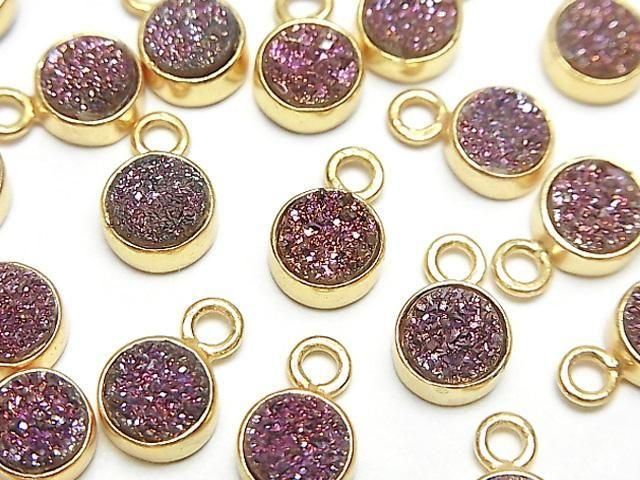 [Video] Druzy Agate Coin 7x7mm Charm Pink Coated 18KGP 2pcs