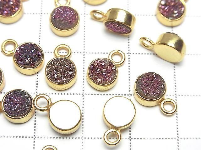 [Video] Druzy Agate Coin 7x7mm Charm Pink Coated 18KGP 2pcs