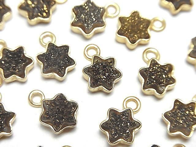 [Video] Druzy Agate Star 7x7mm Charm Black Yellow Coating 18KGP 2pcs