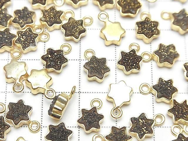 [Video] Druzy Agate Star 7x7mm Charm Black Yellow Coating 18KGP 2pcs