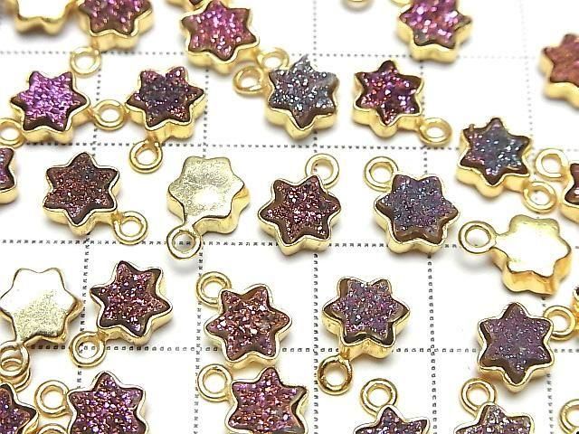 [Video] Druzy Agate Star 7x7mm Charm Pink Coated 18KGP 2pcs