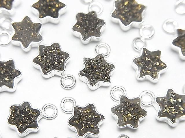 [Video] Druzy Agate Star 7x7mm Charm Black Yellow Coated Silver925 2 pcs
