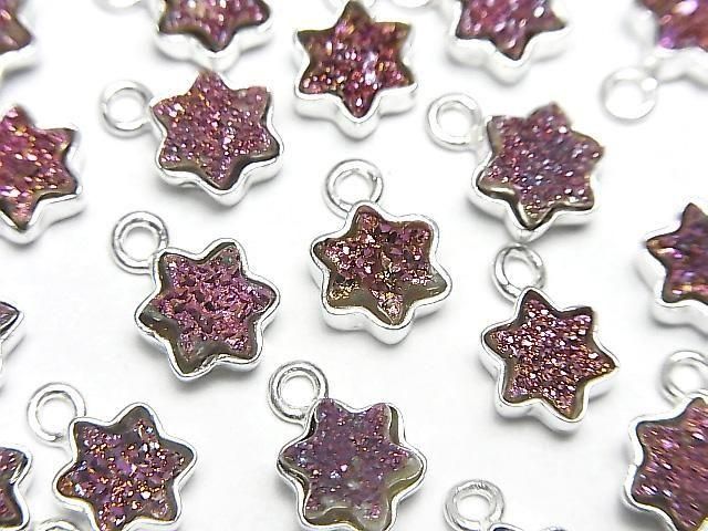[Video] Druzy Agate Star 7x7mm Charm Pink Coated Silver 925 (2 pcs)