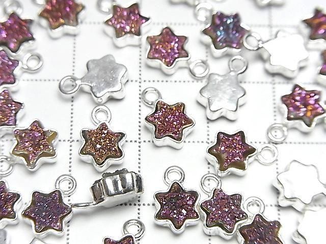 [Video] Druzy Agate Star 7x7mm Charm Pink Coated Silver 925 (2 pcs)