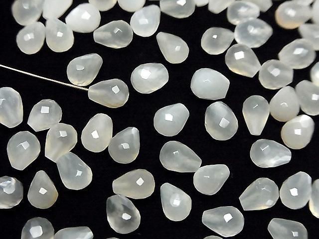 [Video] High Quality White Moonstone AAA- Half Drilled Hole Faceted Drop 6x5mm 5pcs