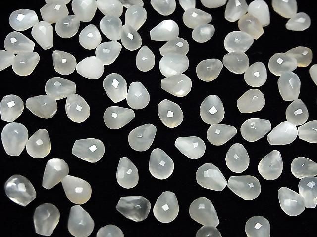 [Video] High Quality White Moonstone AAA- Half Drilled Hole Faceted Drop 6x5mm 5pcs