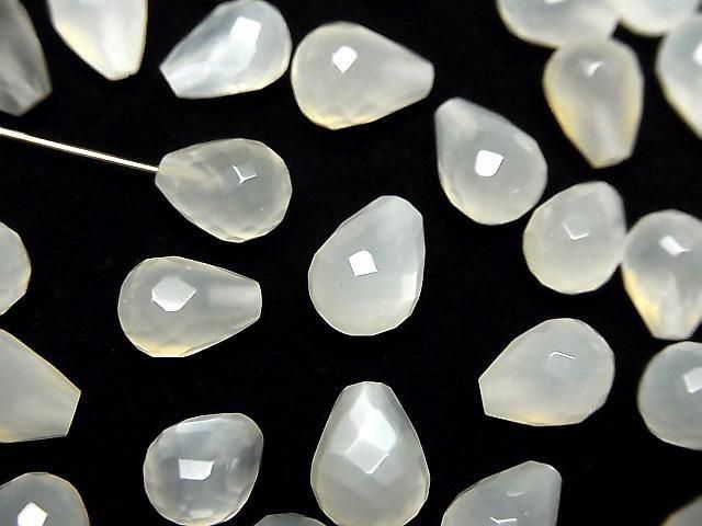 [Video] High Quality White Moonstone AAA- Half Drilled Hole Faceted Drop 8x6mm 3pcs