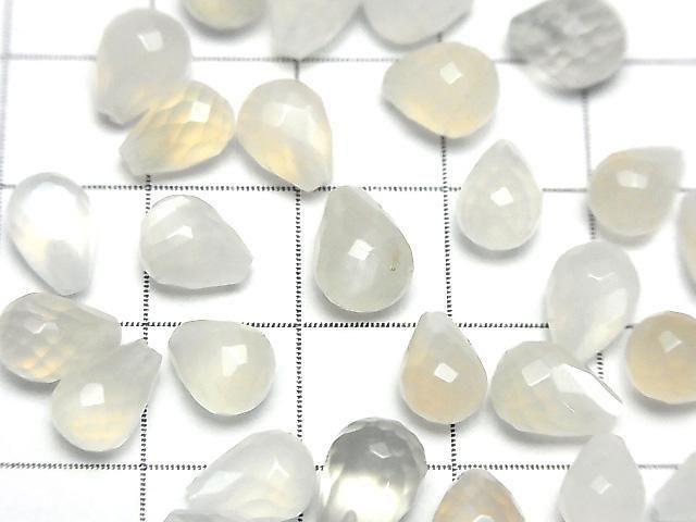 [Video] High Quality White Moonstone AAA- Half Drilled Hole Faceted Drop 8x6mm 3pcs