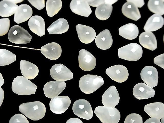 [Video] High Quality White Moonstone AAA- Half Drilled Hole Faceted Drop 8x6mm 3pcs