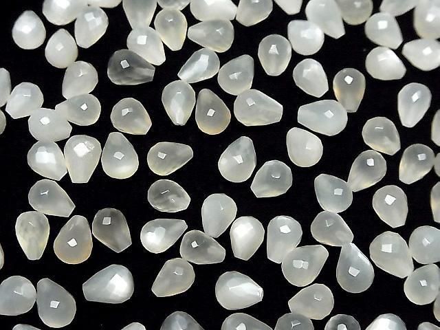 [Video] High Quality White Moonstone AAA- Half Drilled Hole Faceted Drop 8x6mm 3pcs