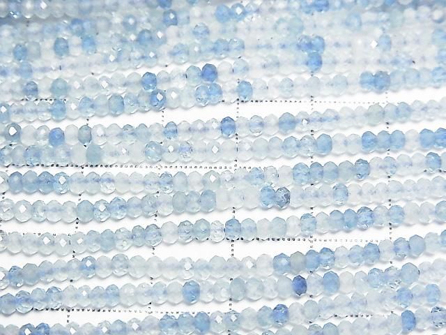 [Video] High Quality! Aquamarine AAA- Faceted Button Rondelle 3x3x2mm half or 1strand beads (aprx.15inch/37cm)