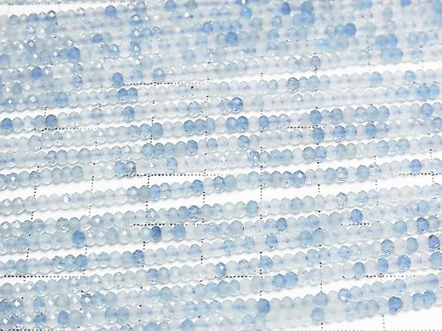 [Video] High Quality! Aquamarine AAA- Faceted Button Rondelle 3x3x2mm half or 1strand beads (aprx.15inch/37cm)
