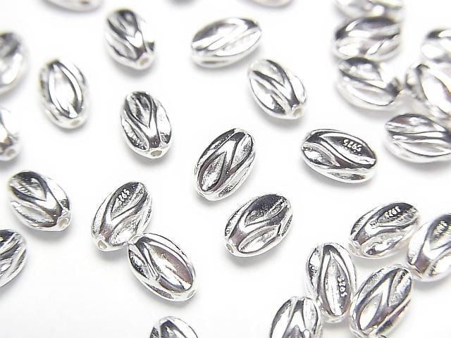 Silver 925 Line Carved Rice (Corrugated Beads) [5x3mm][6x4mm] No Coating 2pcs
