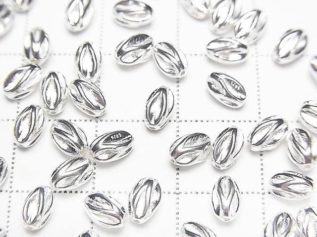 Silver 925 Line Carved Rice (Corrugated Beads) [5x3mm][6x4mm] No Coating 2pcs