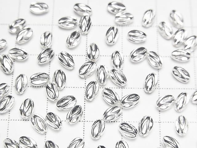Silver 925 Line Carved Rice (Corrugated Beads) [5x3mm][6x4mm] No Coating 2pcs