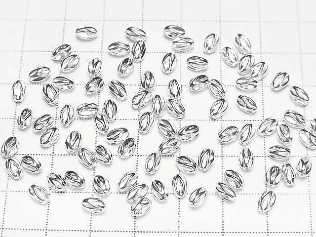 Silver 925 Line Carved Rice (Corrugated Beads) [5x3mm][6x4mm] No Coating 2pcs