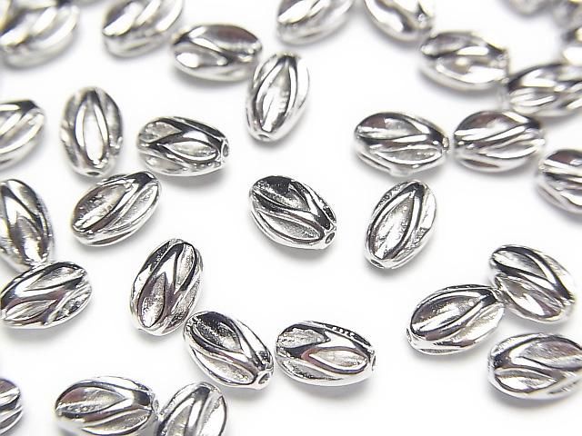 Silver 925 Line Carved Rice (Corrugated Beads) [5x3mm][6x4mm] Rhodium Plated 2pcs