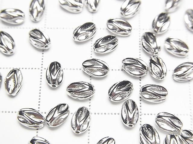 Silver 925 Line Carved Rice (Corrugated Beads) [5x3mm][6x4mm] Rhodium Plated 2pcs