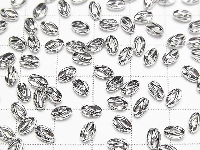 Silver 925 Line Carved Rice (Corrugated Beads) [5x3mm][6x4mm] Rhodium Plated 2pcs