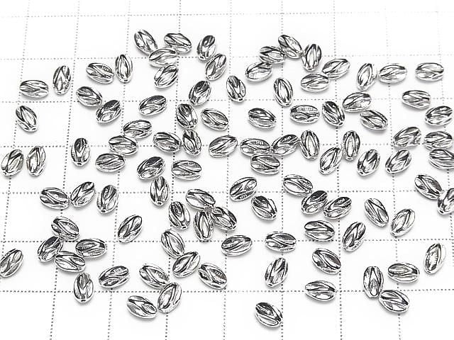 Silver 925 Line Carved Rice (Corrugated Beads) [5x3mm][6x4mm] Rhodium Plated 2pcs