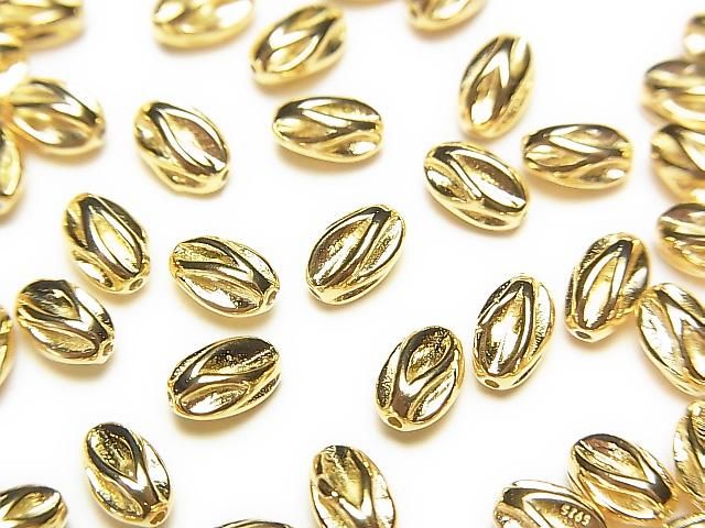 Silver 925 Line Carved Rice (Corrugated Beads) [5x3mm][6x4mm] 18KGP 2pcs