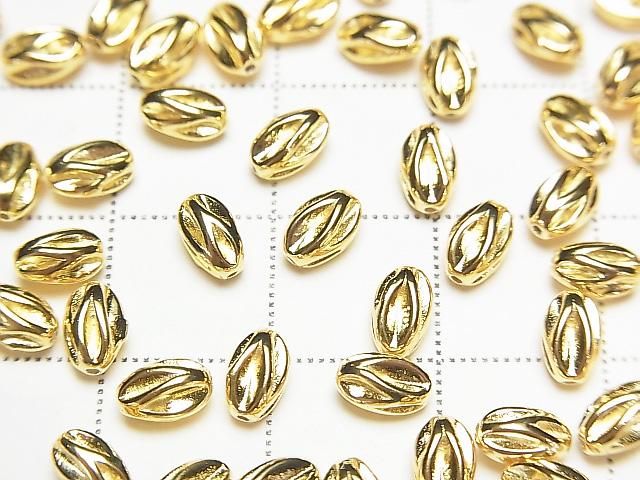 Silver 925 Line Carved Rice (Corrugated Beads) [5x3mm][6x4mm] 18KGP 2pcs