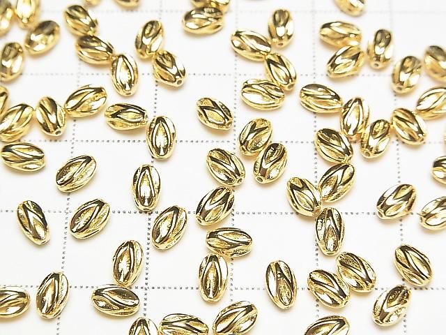 Silver 925 Line Carved Rice (Corrugated Beads) [5x3mm][6x4mm] 18KGP 2pcs