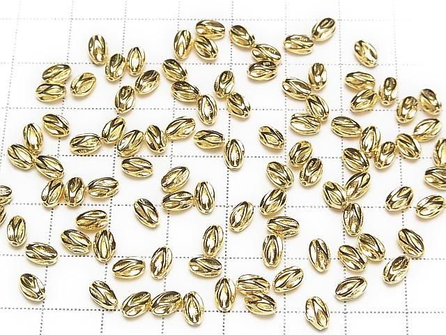Silver 925 Line Carved Rice (Corrugated Beads) [5x3mm][6x4mm] 18KGP 2pcs