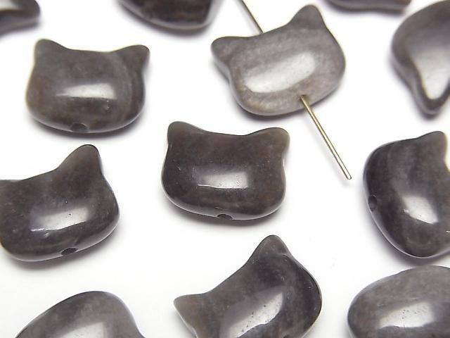 [Video] Silver Obsidian Cat Motif 10x12mm [Vertical Hole] 2pcs