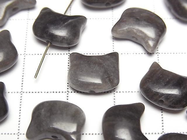[Video] Silver Obsidian Cat Motif 10x12mm [Vertical Hole] 2pcs