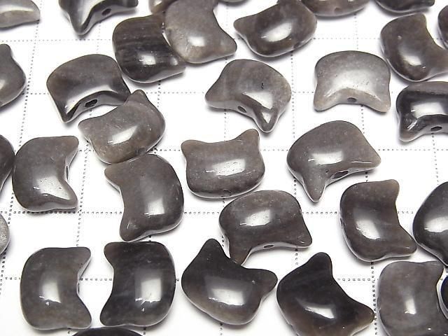 [Video] Silver Obsidian Cat Motif 10x12mm [Vertical Hole] 2pcs