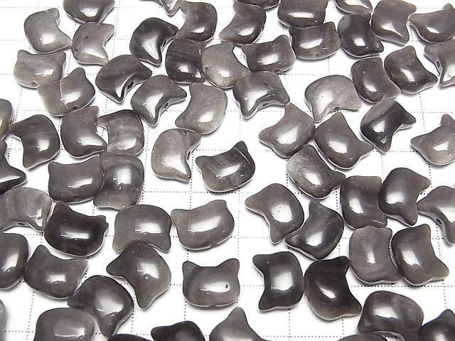 [Video] Silver Obsidian Cat Motif 10x12mm [Vertical Hole] 2pcs