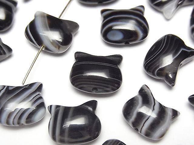 [Video] Striped Onyx Cat Motif 10x12mm [Vertical Hole] 2pcs
