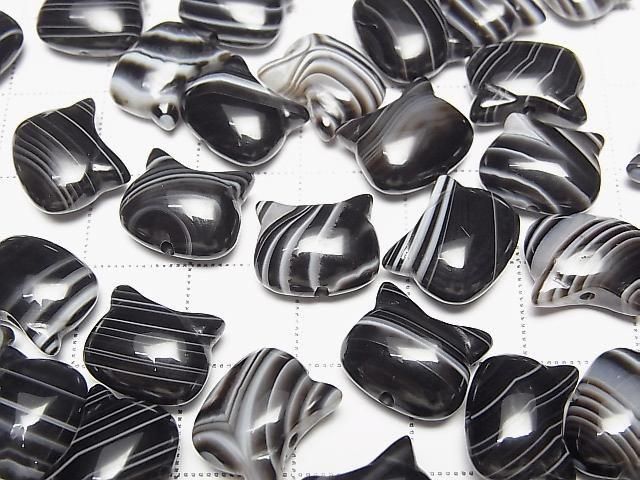 [Video] Striped Onyx Cat Motif 10x12mm [Vertical Hole] 2pcs