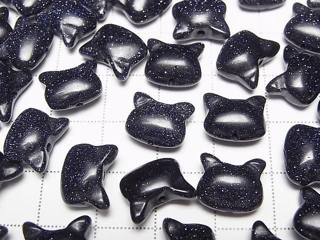 [Video] Blue Golden Sand Stone Cat Motif 10x12mm [Vertical Hole] 2pcs