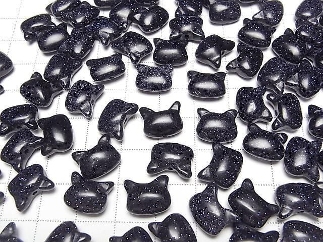 [Video] Blue Golden Sand Stone Cat Motif 10x12mm [Vertical Hole] 2pcs