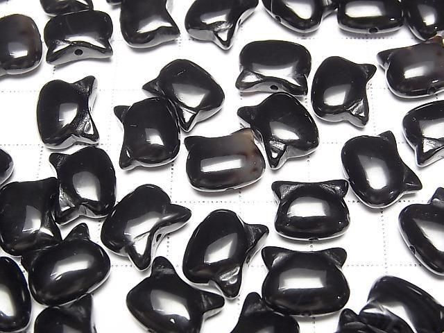 [Video] Onyx Cat Motif 10x12mm [Vertical Hole] 2pcs