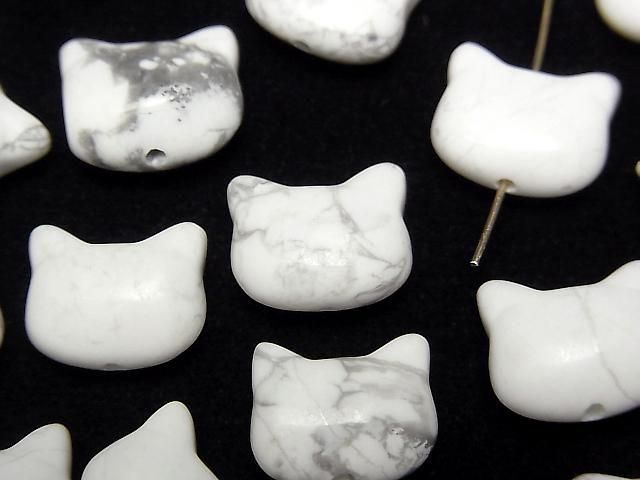 [Video] Howlite Magnesite Cat Motif 10x12mm [Vertical Hole] 3pcs