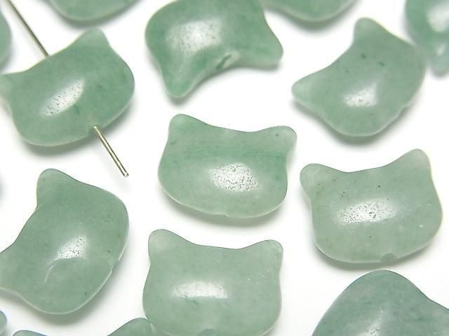 [Video] Green Aventurine Cat Motif 10x12mm [Vertical Hole] 3pcs