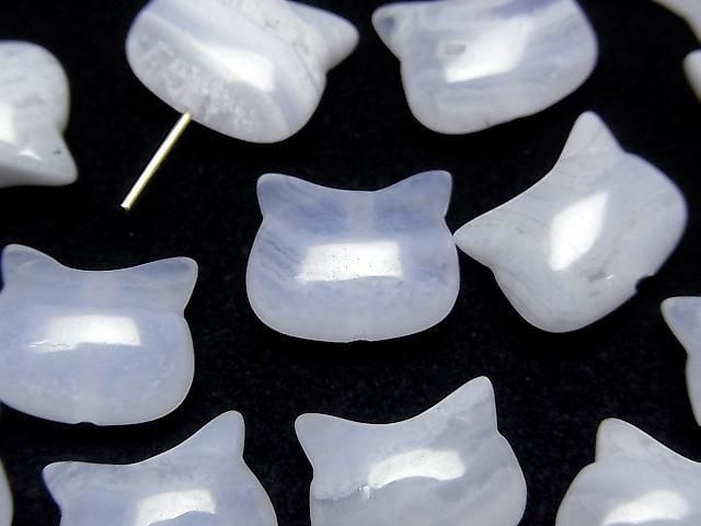 [Video] Blue Lace Agate AA++ Cat Motif 10x12mm [Vertical Hole] 2pcs