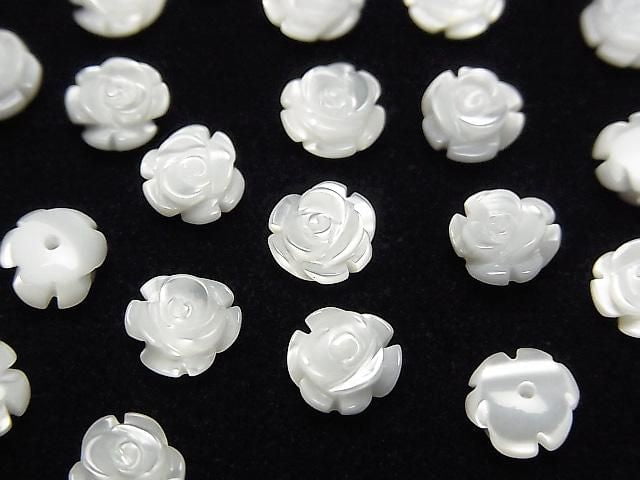 Hochwertige Weiße Muschel (Silberlippen-Auster) AAA Rose 6mm [Halbohrung] 4 Stück