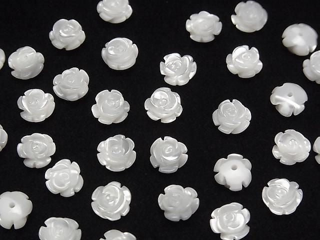 Hochwertige Weiße Muschel (Silberlippen-Auster) AAA Rose 6mm [Halbohrung] 4 Stück