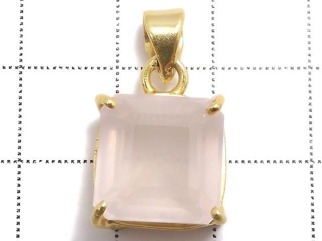 [Video][One of a kind] High Quality Rose Quartz AAA Faceted Pendant 18KGP NO.38