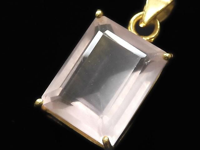 [Video][One of a kind] High Quality Rose Quartz AAA Faceted Pendant 18KGP NO.40