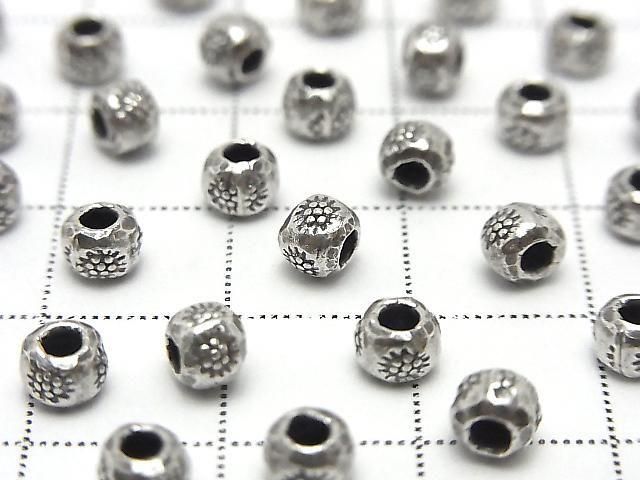 Karen Silver Flower Pattern Rondelle 4.5x4.5x3.5mm 4pcs