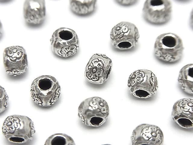 Karen Silver Flower Pattern Rondelle 5x5x4mm 3pcs