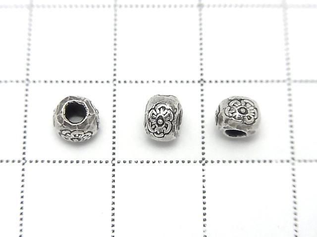 Karen Silver Flower Pattern Rondelle 5x5x4mm 3pcs